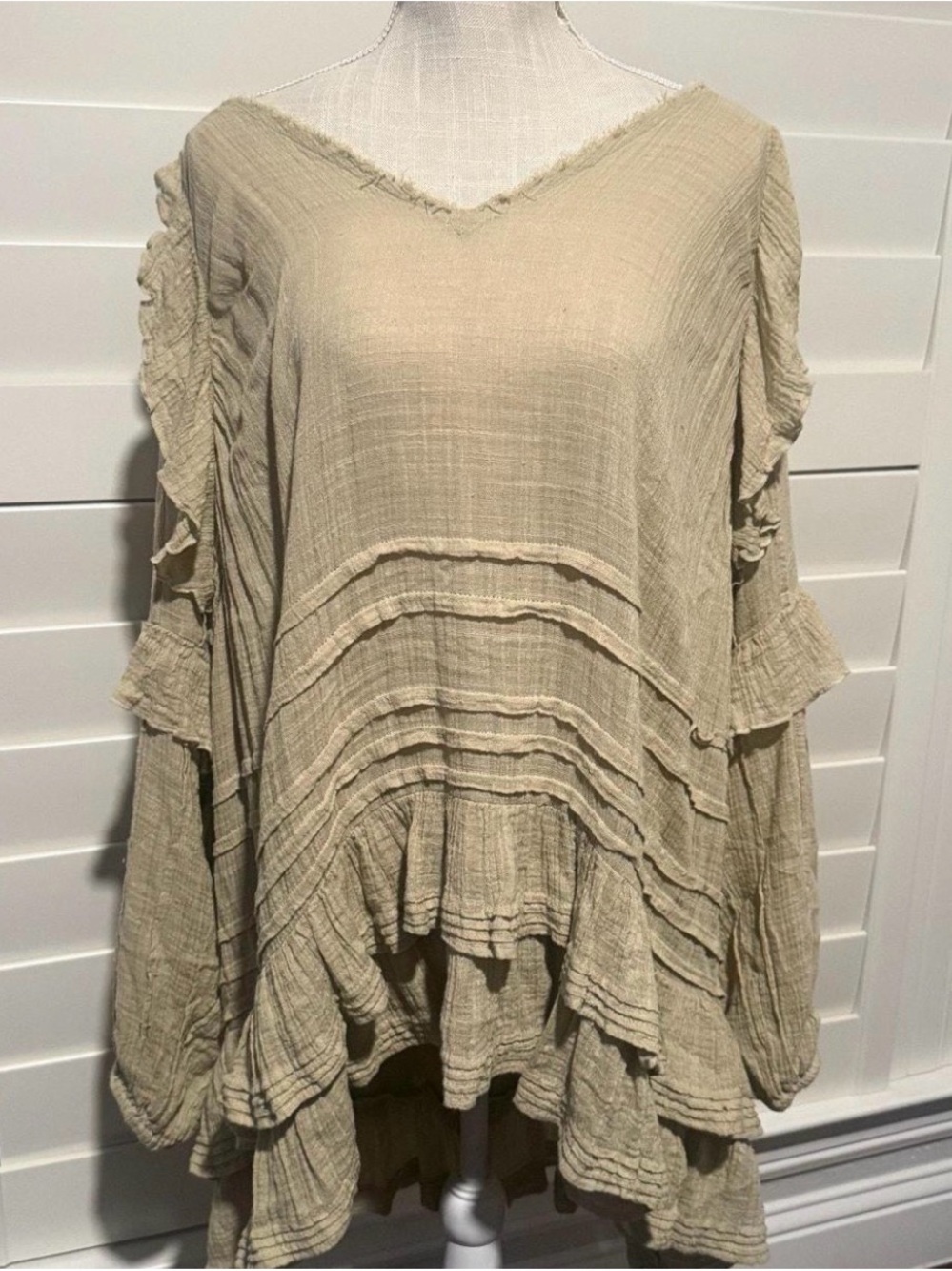 Free People Textured Ruffle Tunic - Beige - Picture 3 of 5